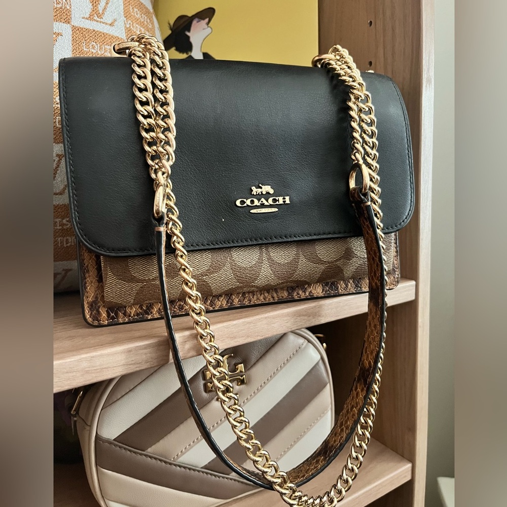 Coach Two-Tone Chain Shoulder Bag in Black and Brown